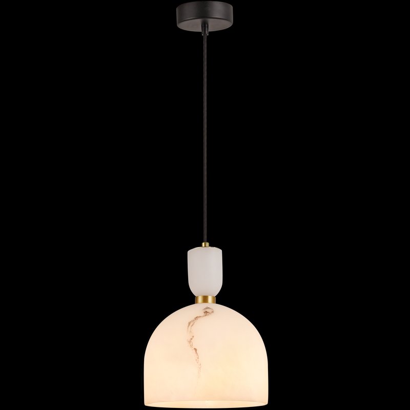Brass-Trim Alabaster Dome Pendant