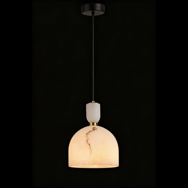 Dome Alabaster Pendant with Marble Top