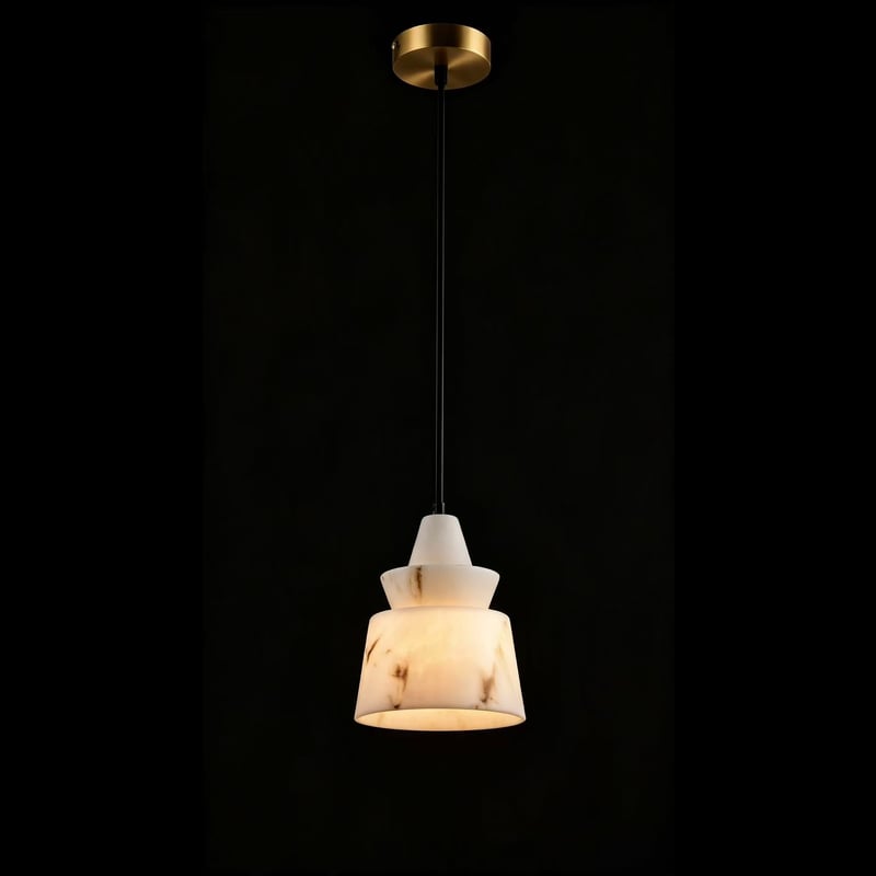 Tiered Marble Alabaster Pendant with Brass Canopy