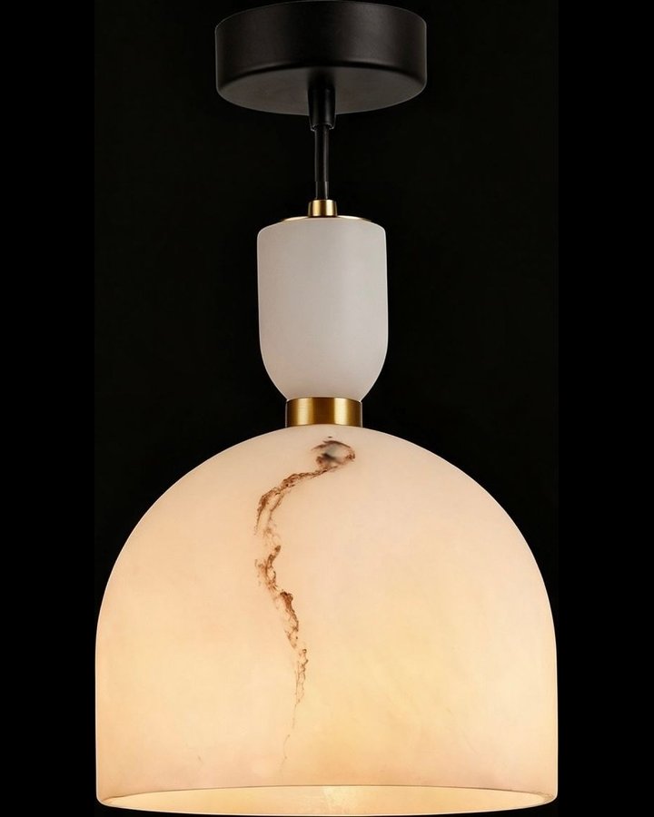 Dome Marble Alabaster Pendant with Brass Cup