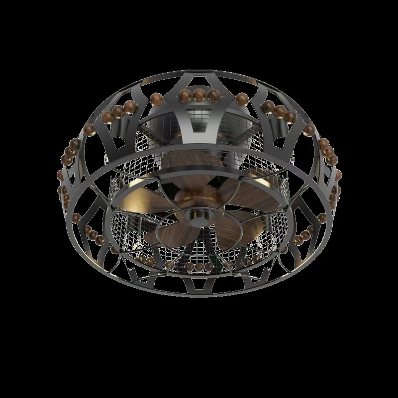 Vintage Black Iron Crystal Ceiling Fan Light