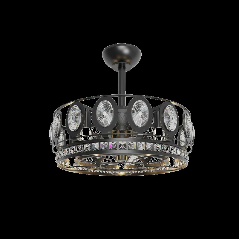 Vintage Aged Brass Crystal Ceiling Fan Light