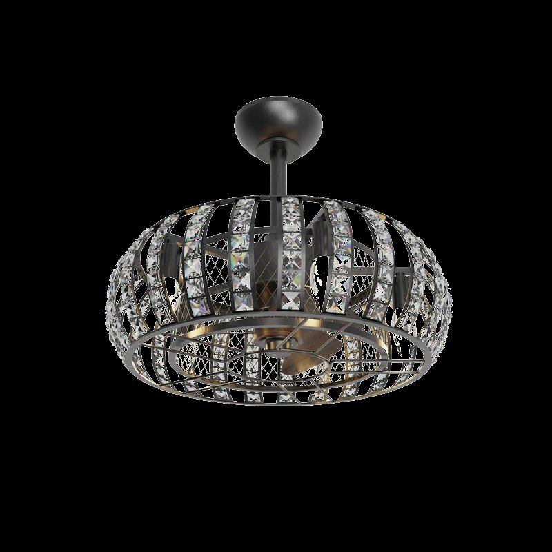 Vintage Antique Brass Crystal Ceiling Fan Light