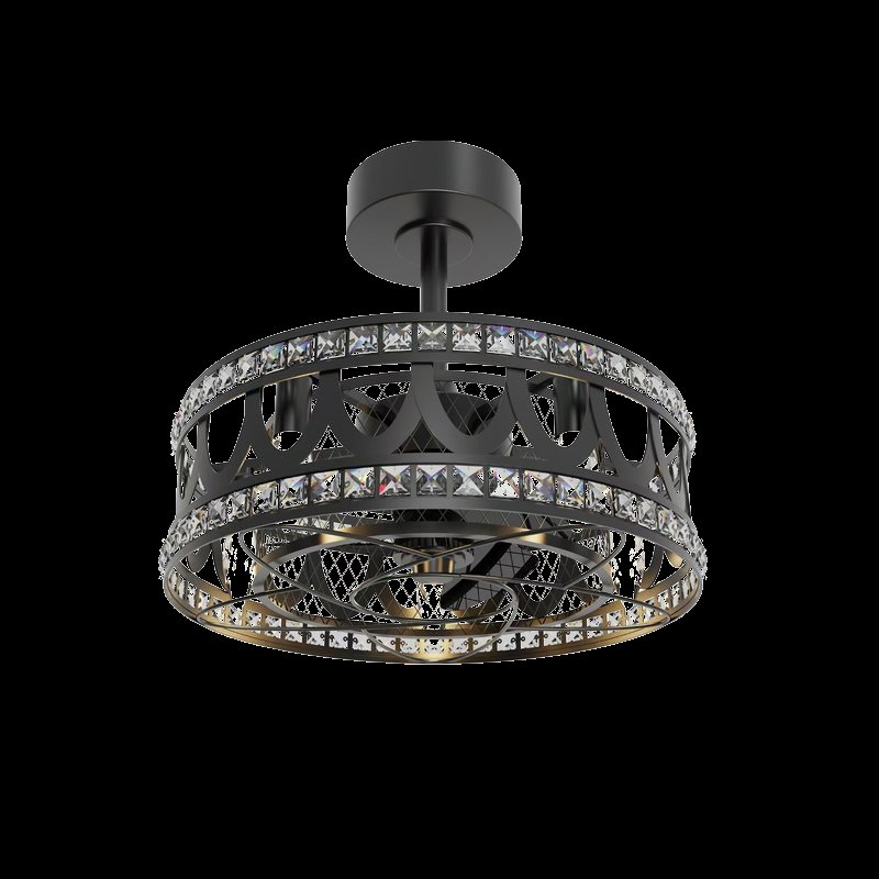 Vintage Rustic Black Crystal Ceiling Fan Light